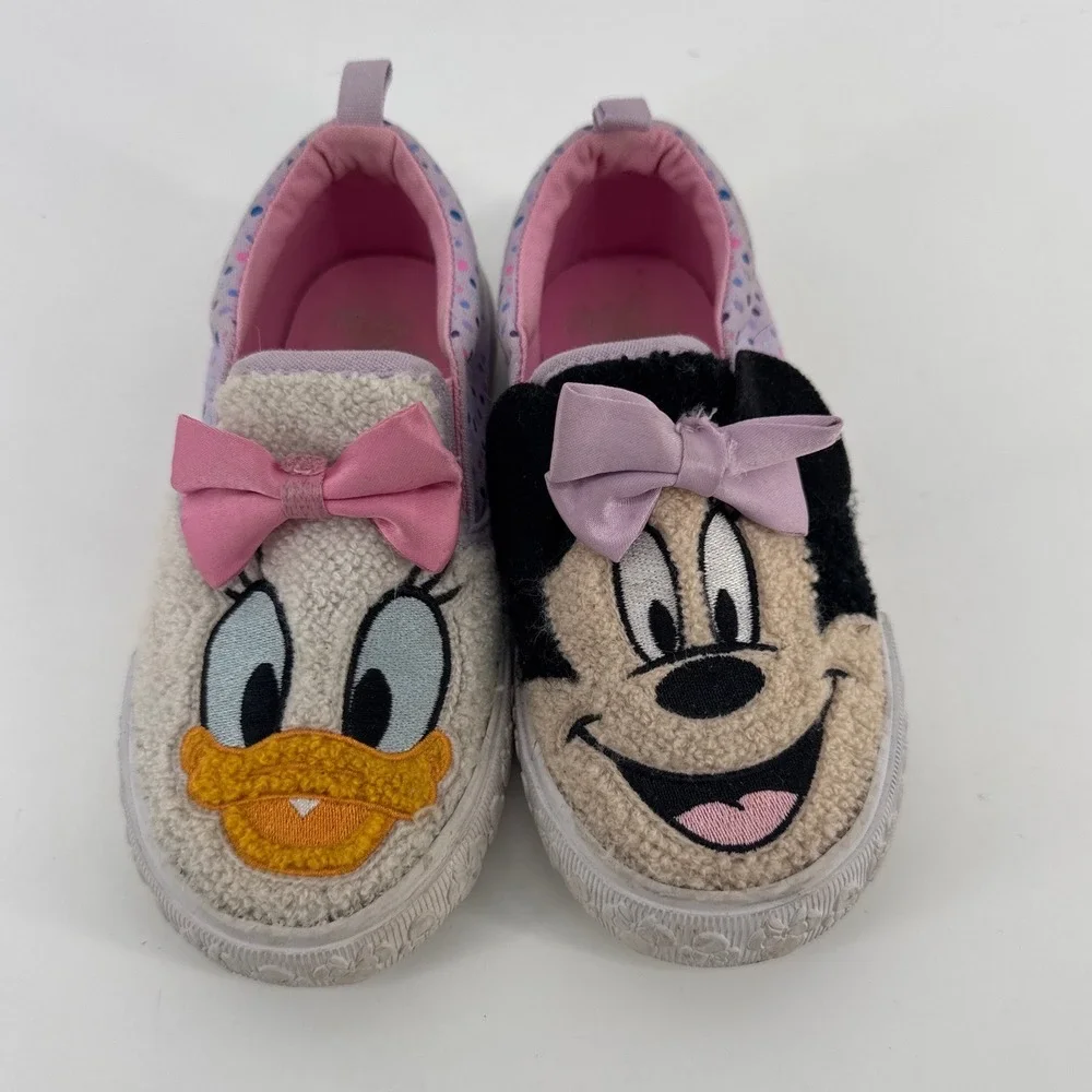 Disney Minnie Mouse Daisy Duck Kids Slip On Sneakers Size 10 Purple Polka Dot
